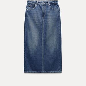 Zara TRF Mid-Rise Long Denim Skirt